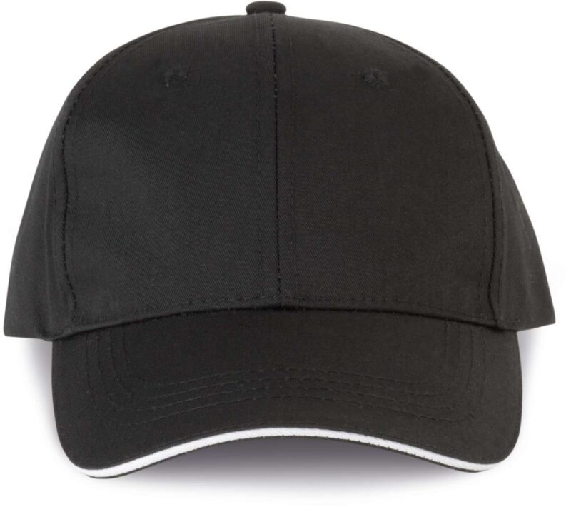 wkp145-black_white-a1 Designed To Work K-UP K-UP 6 PANELS SANDWICH PEAK CAP OEKOTEX CERTIFIED - Μαύρο και Λευκό