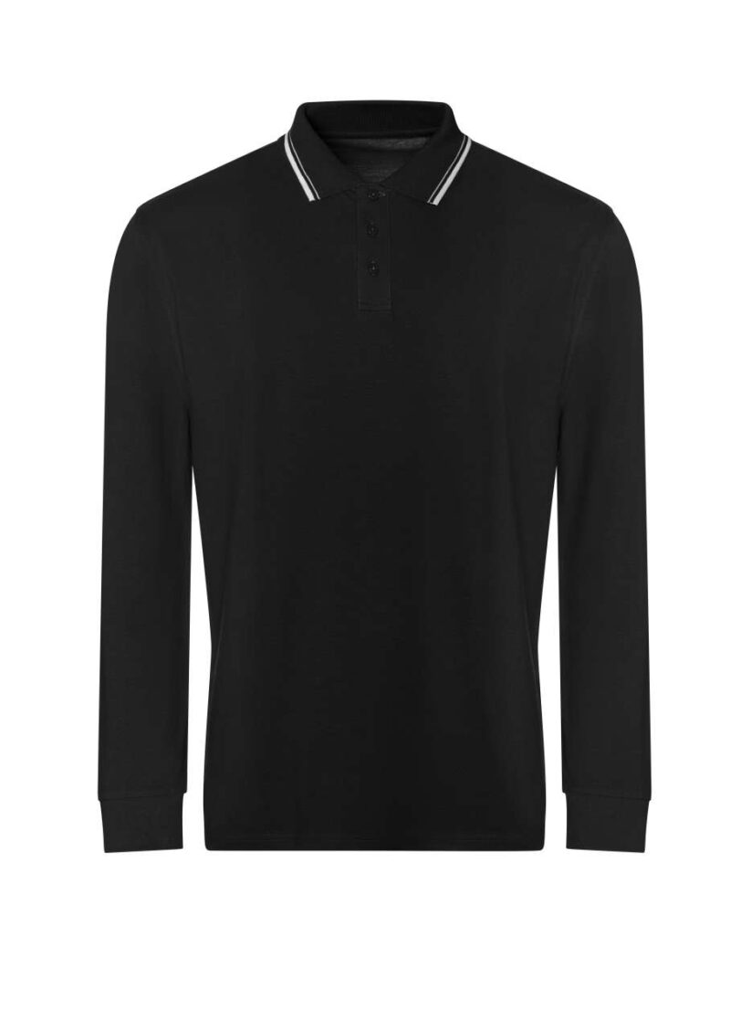jp103-deep_blackwhite-a1 Just Polos Long Sleeve Polo 100 Tipped - Deep Black/White