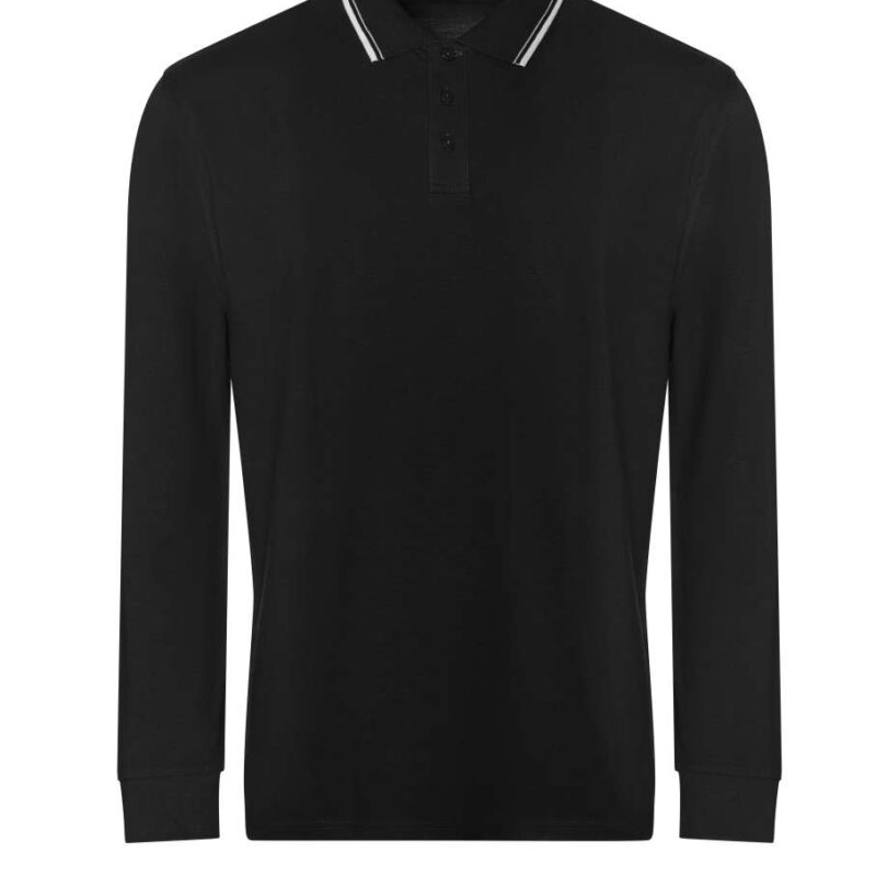 jp103-deep_blackwhite-a1 Just Polos Long Sleeve Polo 100 Tipped - Deep Black/White