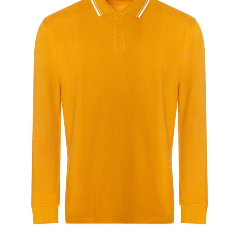 jp103-mustardwhite-a1 Just Polos Long Sleeve Polo 100 Tipped - Mustard/White