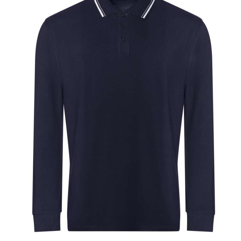 jp103-oxford_navywhite-a1 Just Polos Long Sleeve Polo 100 Tipped - Oxford Navy/White