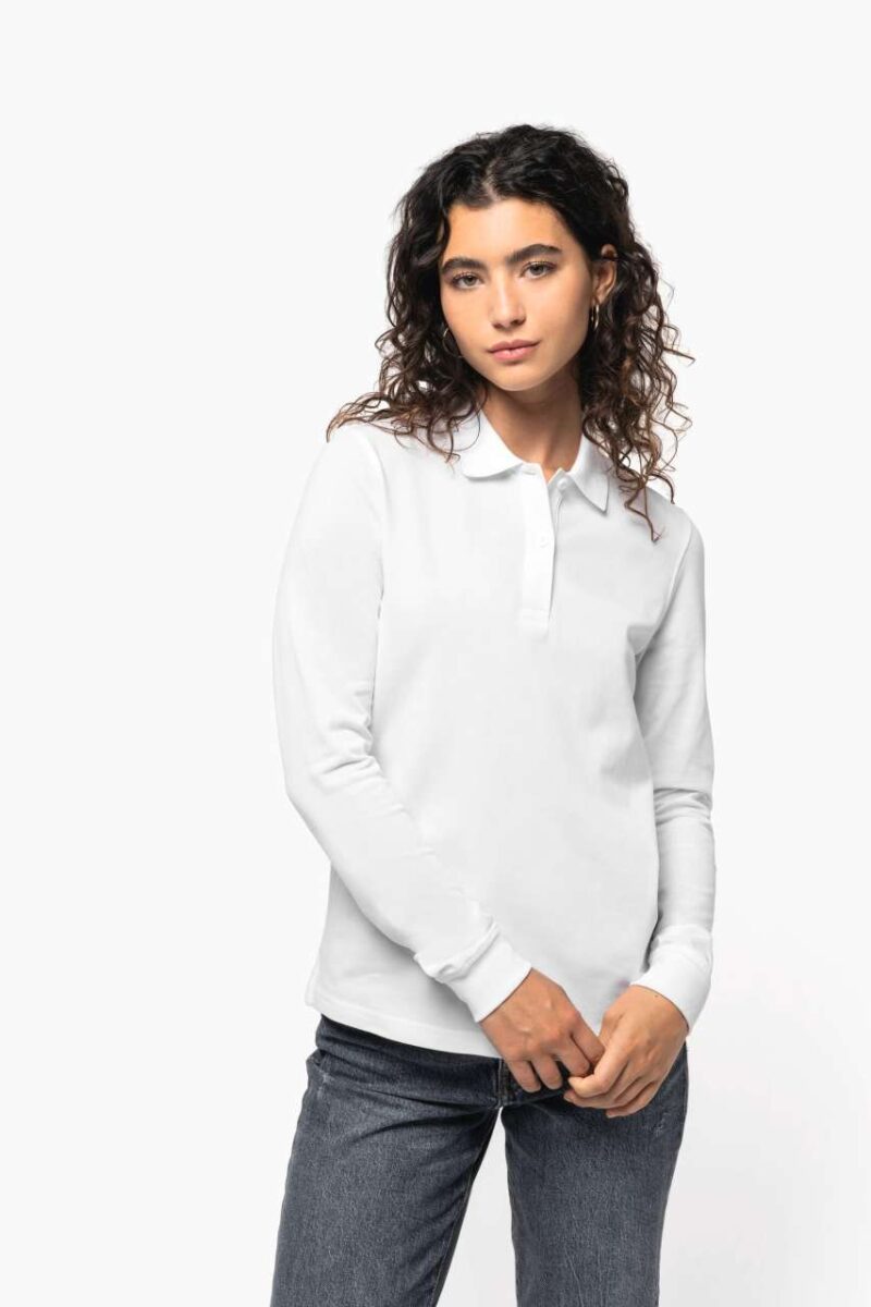 ka2028-2 Kariban LADIES’ POLO 180 PIQUÉ LONG SLEEVES SHIRT ORGANIC - Λευκό