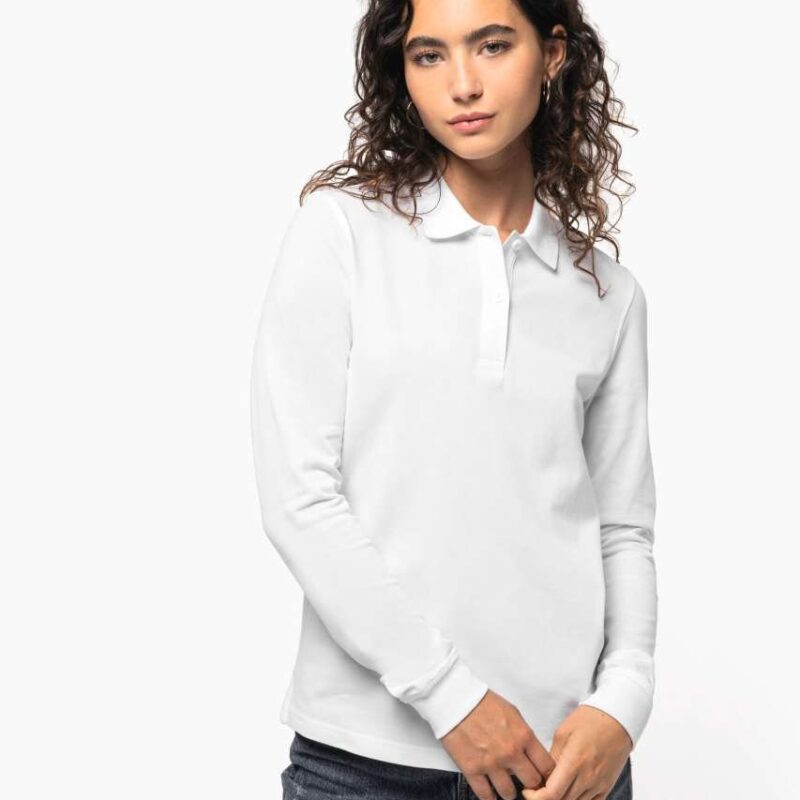 ka2028-2 Kariban LADIES’ POLO 180 PIQUÉ LONG SLEEVES SHIRT ORGANIC - Λευκό