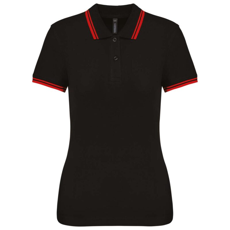 ka273-black_red-a1 Kariban LADIE'S SHORT-SLEEVED POLOSHIRT WITH CONTRASTING PIPING - Μαύρο και Λευκό