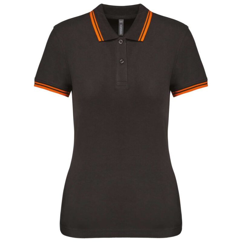 ka273-dark_grey_orange-a1 Kariban LADIE'S SHORT-SLEEVED POLOSHIRT WITH CONTRASTING PIPING - σκούρο γκρι/πορτοκαλί
