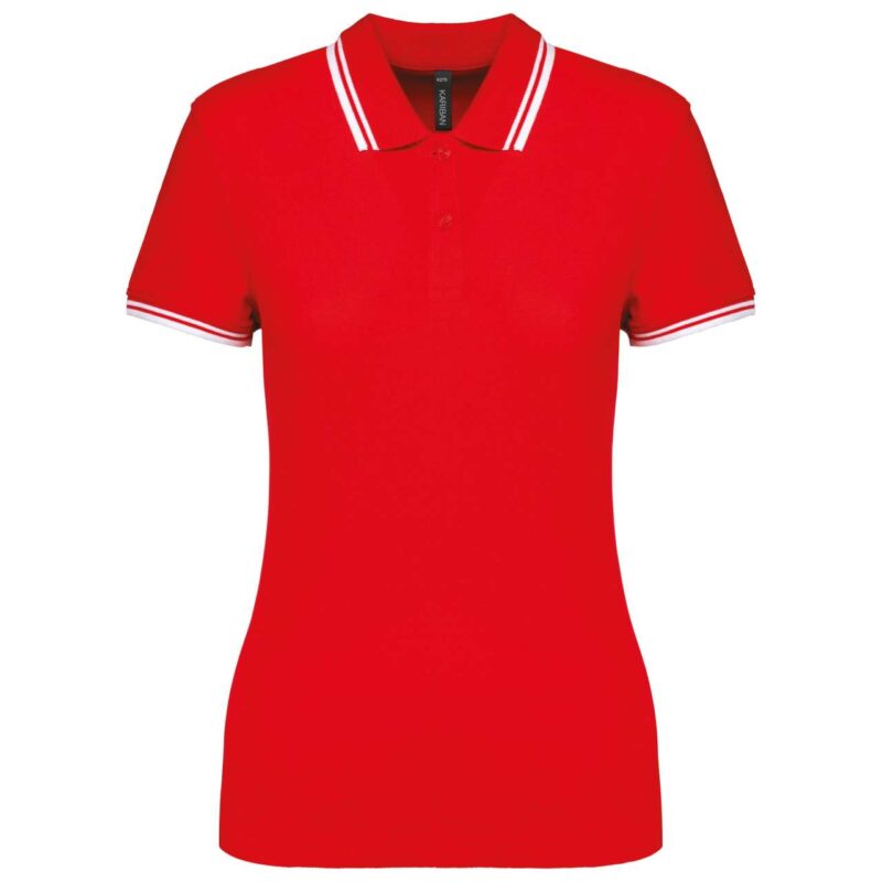 ka273-red_white-a1 Kariban LADIE'S SHORT-SLEEVED POLOSHIRT WITH CONTRASTING PIPING - Κόκκινο/Λευκό