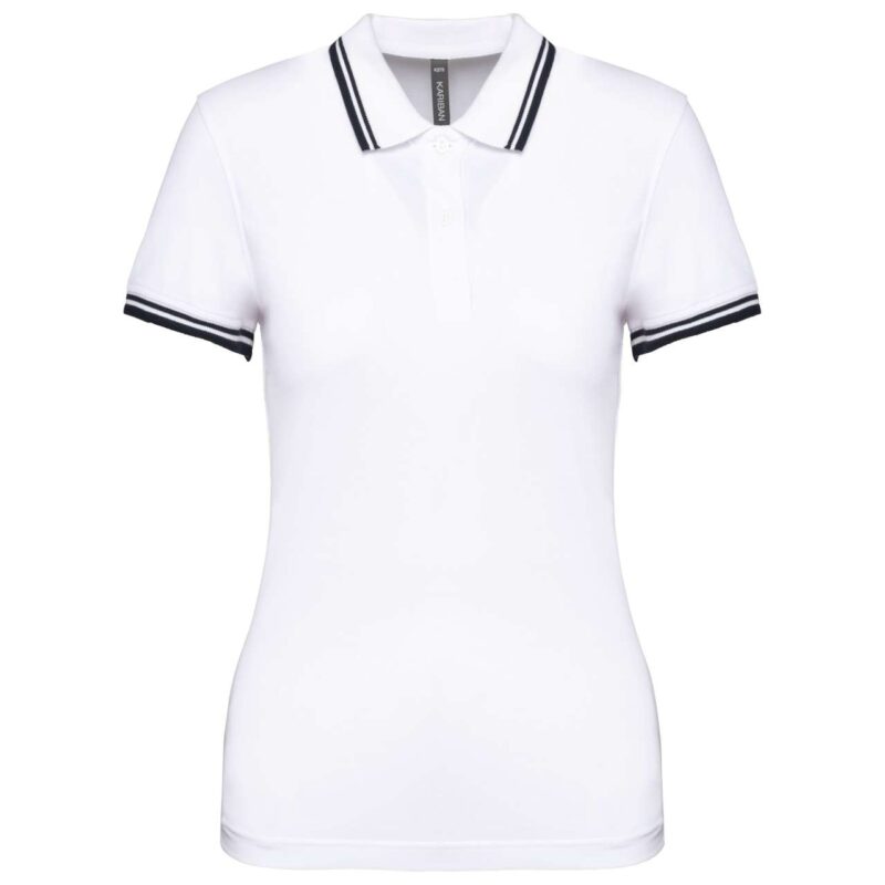 ka273-white_navy-a1 Kariban LADIE'S SHORT-SLEEVED POLOSHIRT WITH CONTRASTING PIPING - Λευκό/Μαύρο
