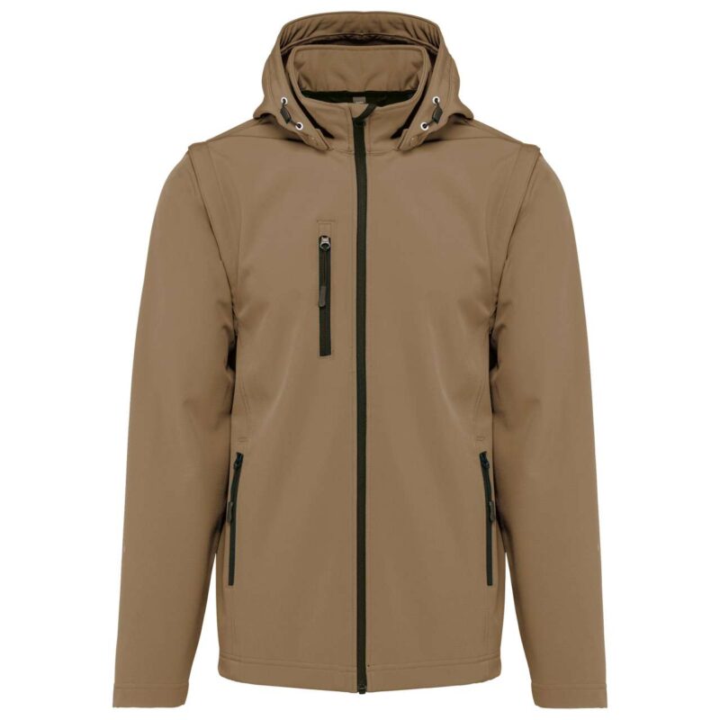 ka422-camel-a1 Kariban UNISEX 3-LAYER SOFTSHELL HOODED REMOVABLE SLEEVES JACKET WITH - Καμηλό