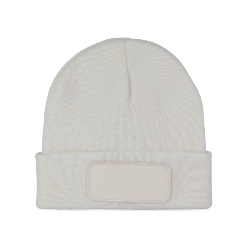 kp895-white-a1 K-UP BEANIE WITH PATCH - Λευκό