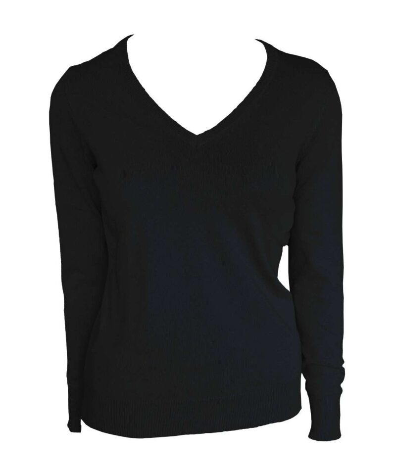le951-black-a1 Legend Classics WOMEN’S V-NECK FINE GAUGE COTTON PULLOVER - Μαύρο