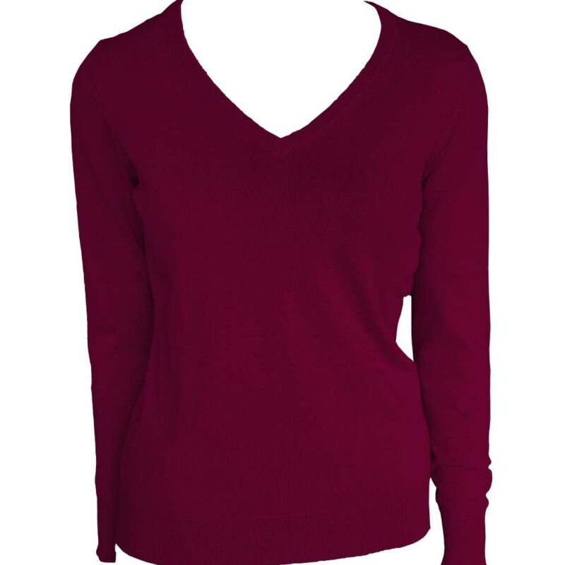 le951-bordeaux-a1 Legend Classics WOMEN’S V-NECK FINE GAUGE COTTON PULLOVER - μπορντό