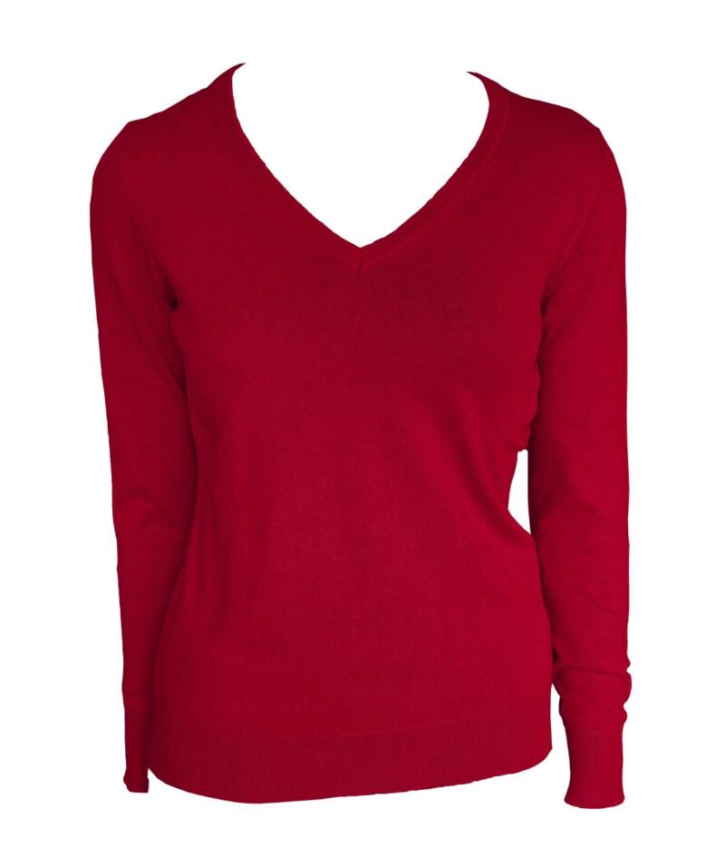 le951-classic_red-a1 Legend Classics WOMEN’S V-NECK FINE GAUGE COTTON PULLOVER - Κλασικό Κόκκινο