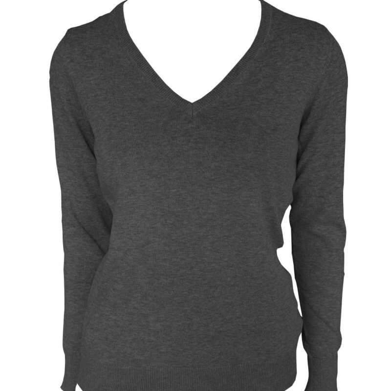 le951-dark_melange_grey-a1 Legend Classics WOMEN’S V-NECK FINE GAUGE COTTON PULLOVER - Dark Melange Grey