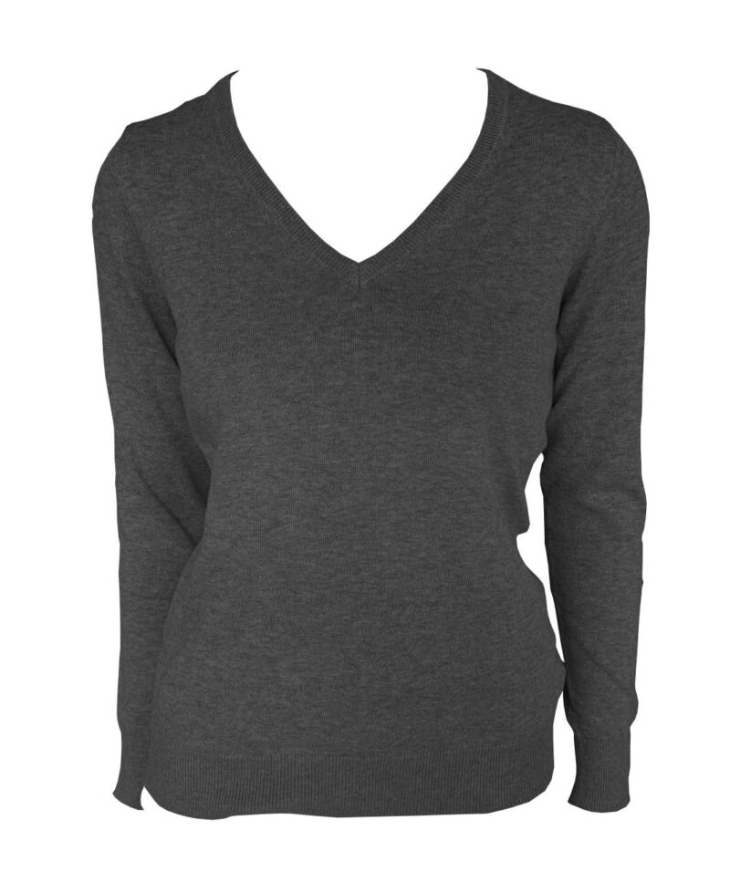 le951-dark_melange_grey-a1 Legend Classics WOMEN’S V-NECK FINE GAUGE COTTON PULLOVER - Dark Melange Grey