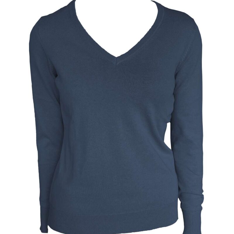 le951-deep_blue-a1 Legend Classics WOMEN’S V-NECK FINE GAUGE COTTON PULLOVER - Deep Blue