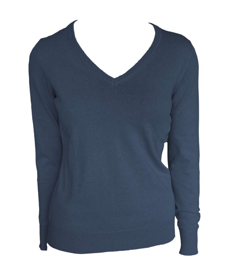 le951-deep_blue-a1 Legend Classics WOMEN’S V-NECK FINE GAUGE COTTON PULLOVER - Deep Blue