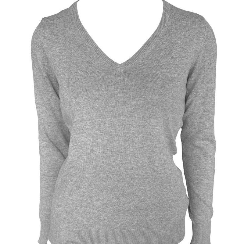 le951-light_melange_grey-a1 Legend Classics WOMEN’S V-NECK FINE GAUGE COTTON PULLOVER - Light Melange Grey