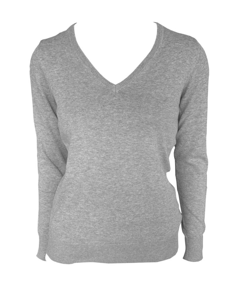 le951-light_melange_grey-a1 Legend Classics WOMEN’S V-NECK FINE GAUGE COTTON PULLOVER - Light Melange Grey