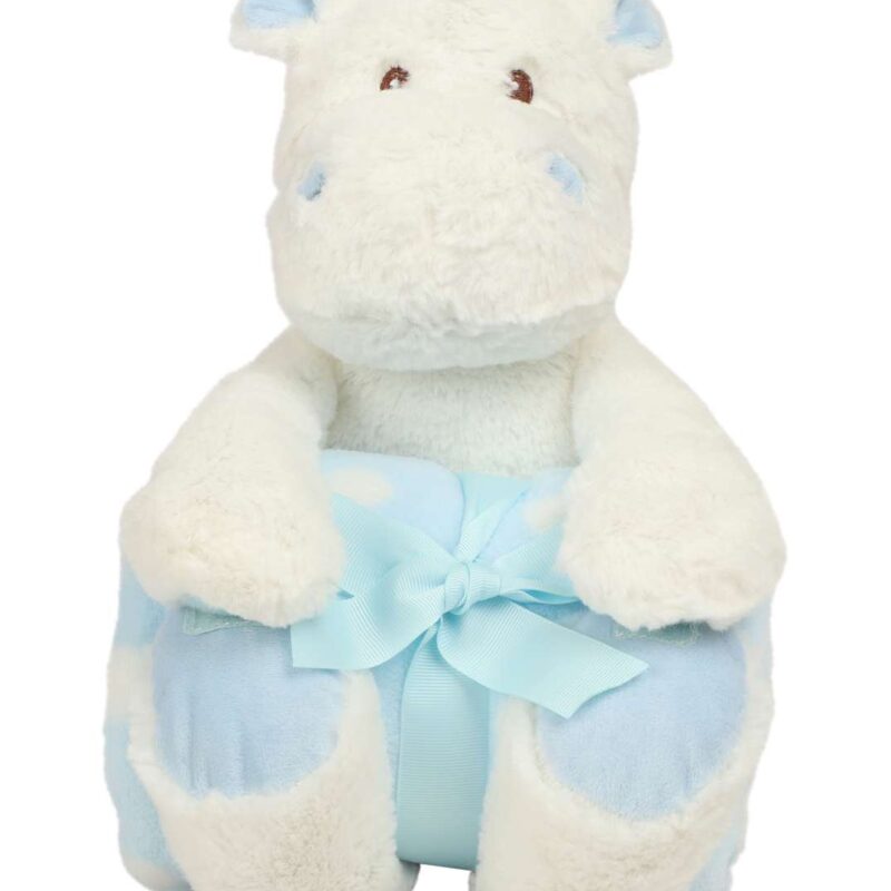 mm606-whiteblue-a1 Mumbles HIPPO WITH BLANKET - White/Blue