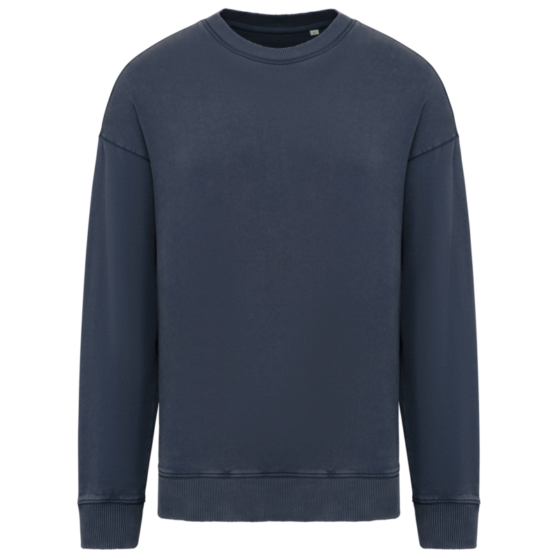 ns447-washed_navy_blue-a1 Native Spirit UNISEX WASHED EFFECT OVERSIZE ROUND NECK SWEATSHIRT - Washed Navy Blue