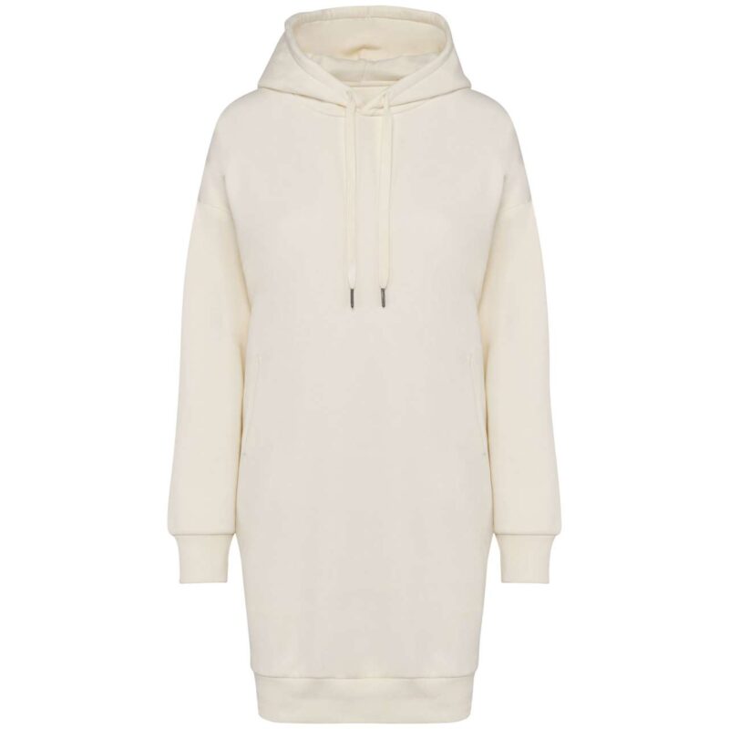 ns5005-ivory-a1 Native Spirit LADIES' ECO-FRIENDLY HOODED SWEATSHIRT DRESS - Ivory