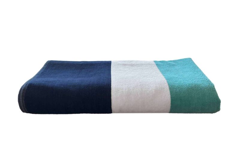 olv4040-navywhiteaquamarine-a1 OLIMA „NAUTICAL STRIPE” BEACH VELOUR TOWEL - Navy/White/Aquamarine
