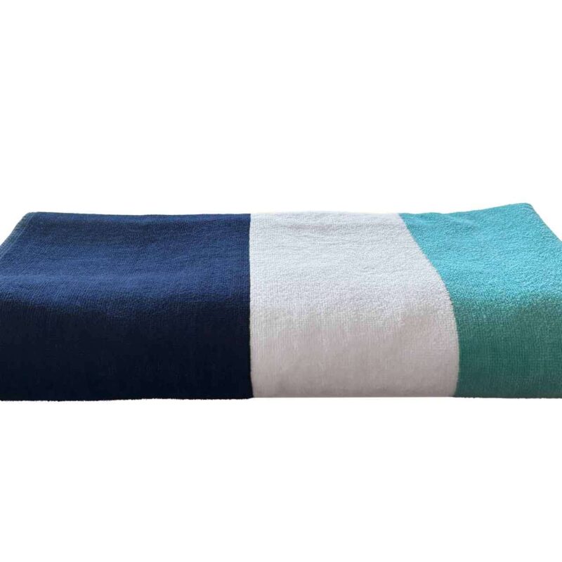 olv4040-navywhiteaquamarine-a1 OLIMA „NAUTICAL STRIPE” BEACH VELOUR TOWEL - Navy/White/Aquamarine