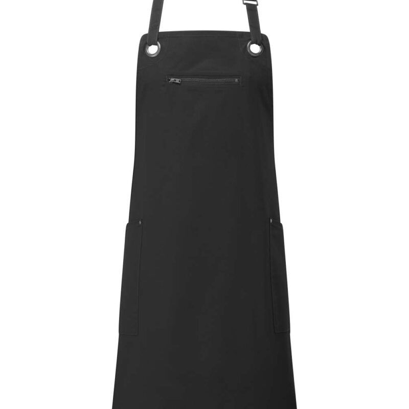 pr121-black_charcoal-a2 Premier ‘BARLEY’ CONTRAST STITCH SUSTAINABLE BIB APRON - Black/Charcoal