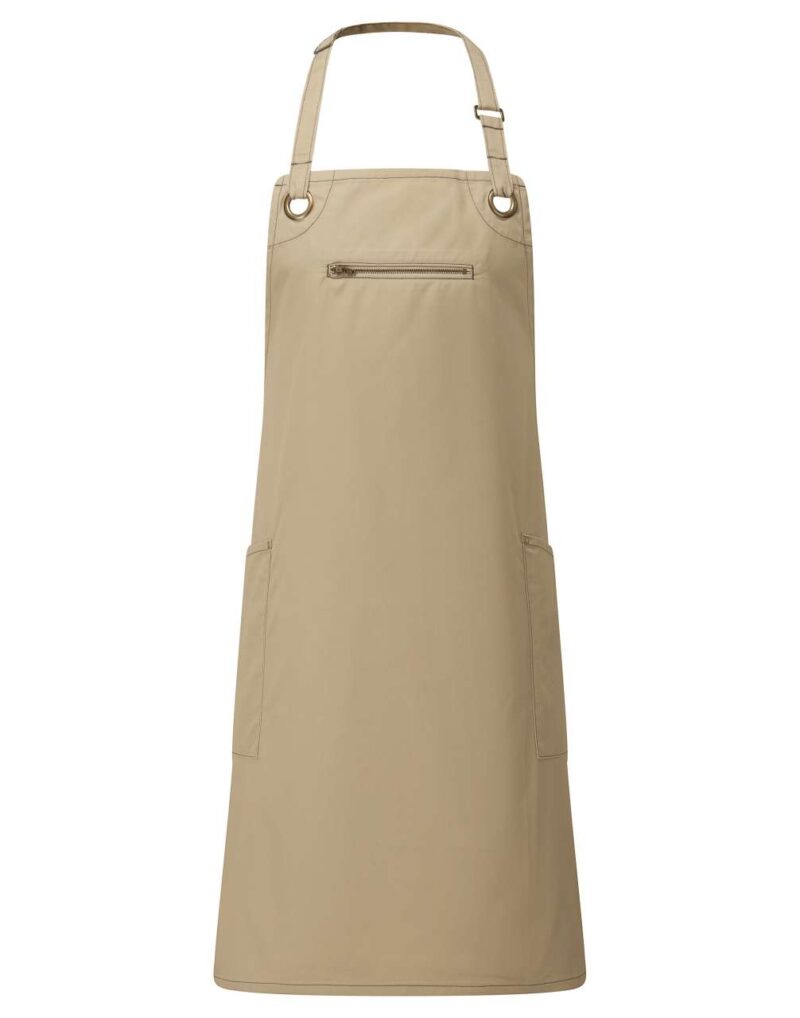 pr121-khakibrown-a2 Premier ‘BARLEY’ CONTRAST STITCH SUSTAINABLE BIB APRON - Khaki/Brown