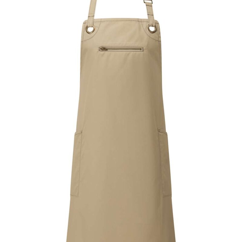 pr121-khakibrown-a2 Premier ‘BARLEY’ CONTRAST STITCH SUSTAINABLE BIB APRON - Khaki/Brown