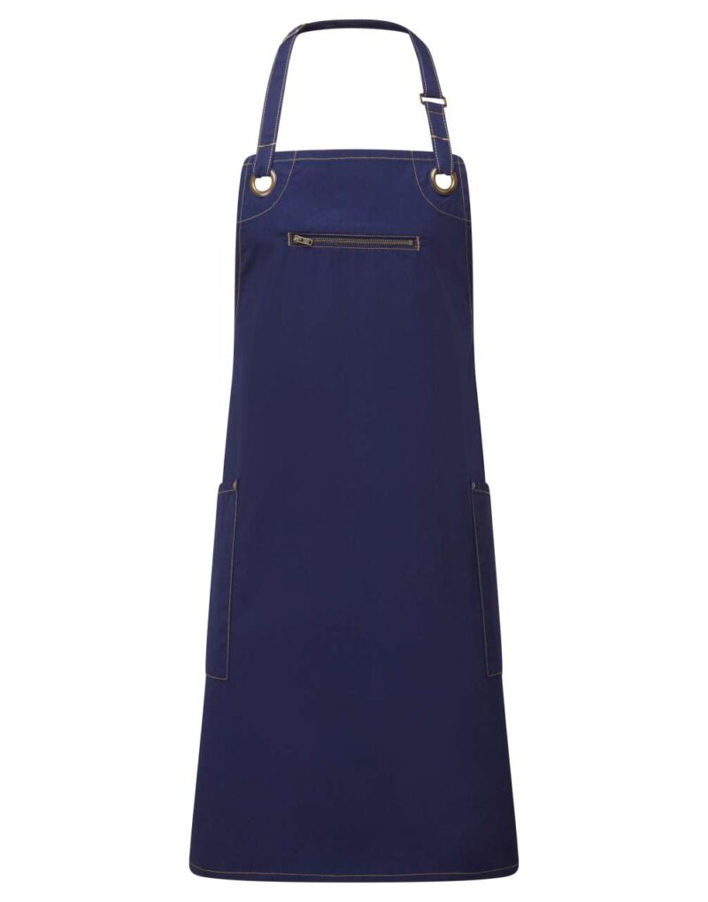 Premier ‘BARLEY’ CONTRAST STITCH SUSTAINABLE BIB APRON - Navy/Camel