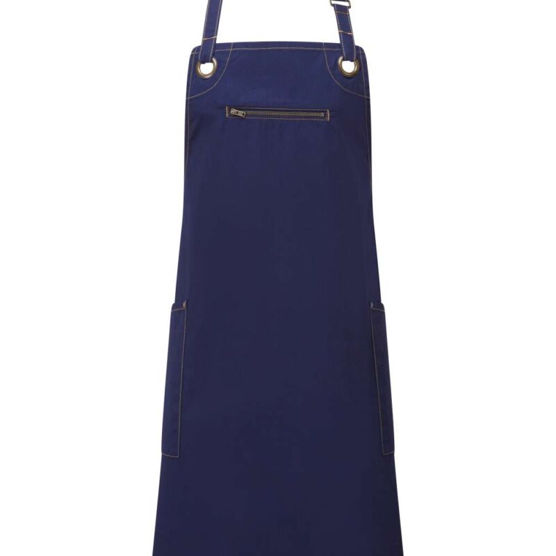 Premier ‘BARLEY’ CONTRAST STITCH SUSTAINABLE BIB APRON - Navy/Camel