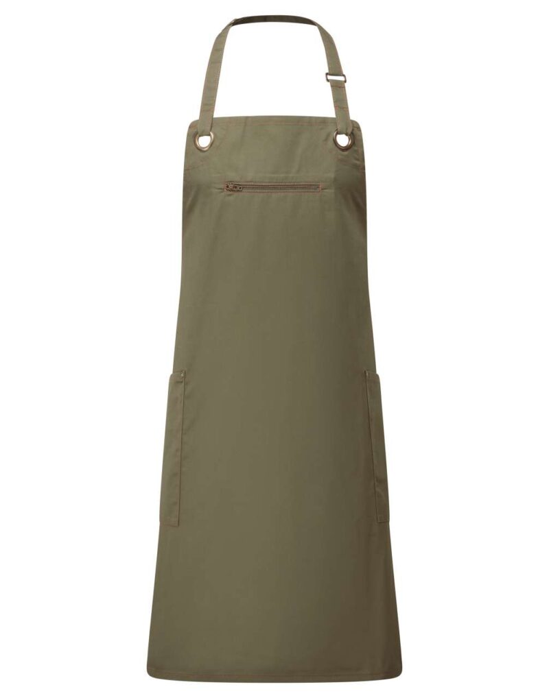 pr121-olivechestnut-a2 Premier ‘BARLEY’ CONTRAST STITCH SUSTAINABLE BIB APRON - Olive/Chestnut