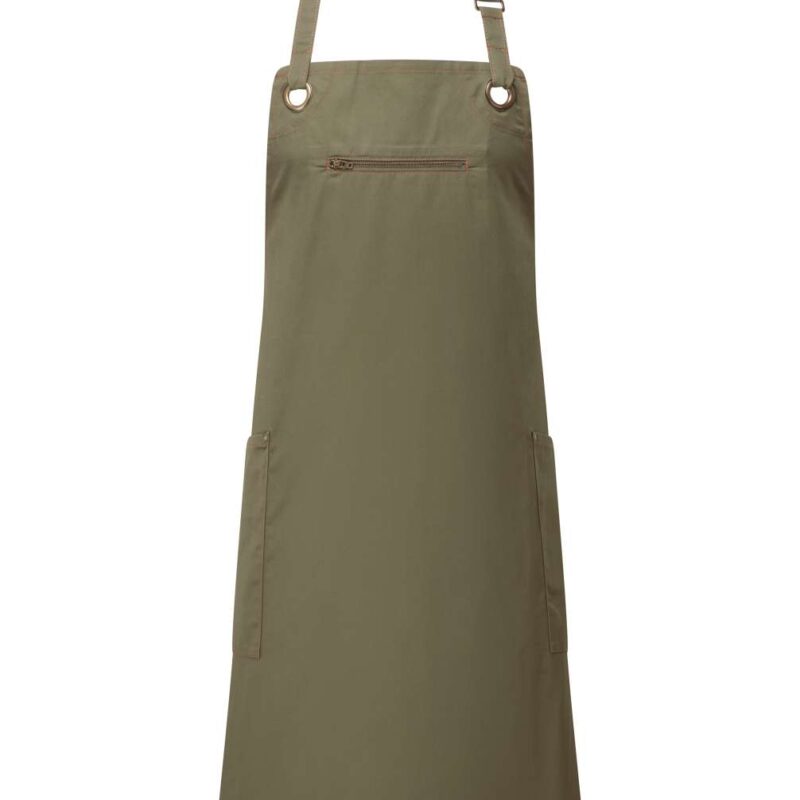 Premier ‘BARLEY’ CONTRAST STITCH SUSTAINABLE BIB APRON - Olive/Chestnut