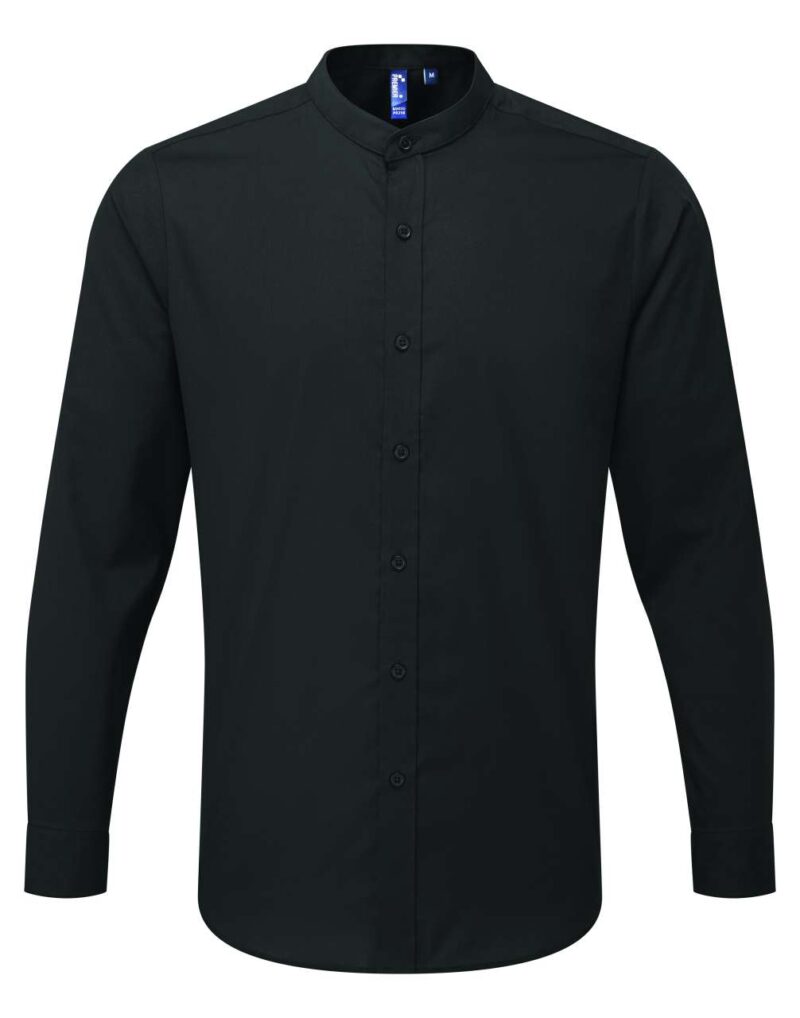 Premier BANDED COLLAR 'GRANDAD' LONG SLEEVE SHIRT - Μαύρο