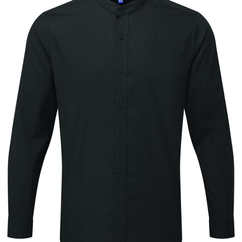 Premier BANDED COLLAR 'GRANDAD' LONG SLEEVE SHIRT - Μαύρο