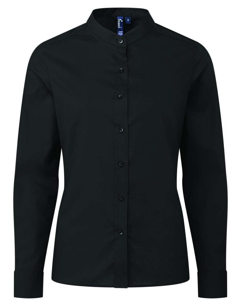 pr358-black-a1 Premier SHIRT για WOMEN με BANDED COLLAR στυλ GRANDAD - Μαύρο