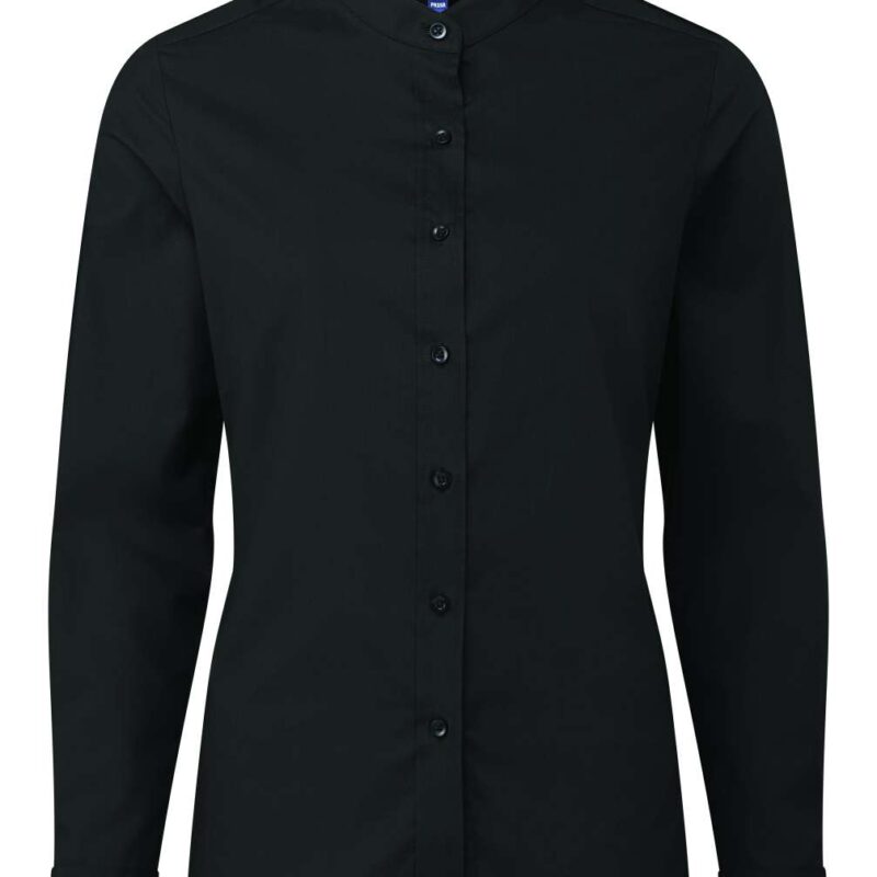 pr358-black-a1 Premier SHIRT για WOMEN με BANDED COLLAR στυλ GRANDAD - Μαύρο