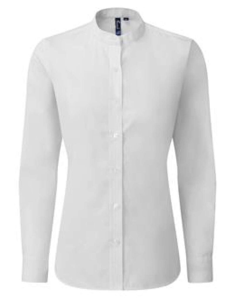 pr358-white-a1 Premier SHIRT για WOMEN με BANDED COLLAR στυλ GRANDAD - Λευκό