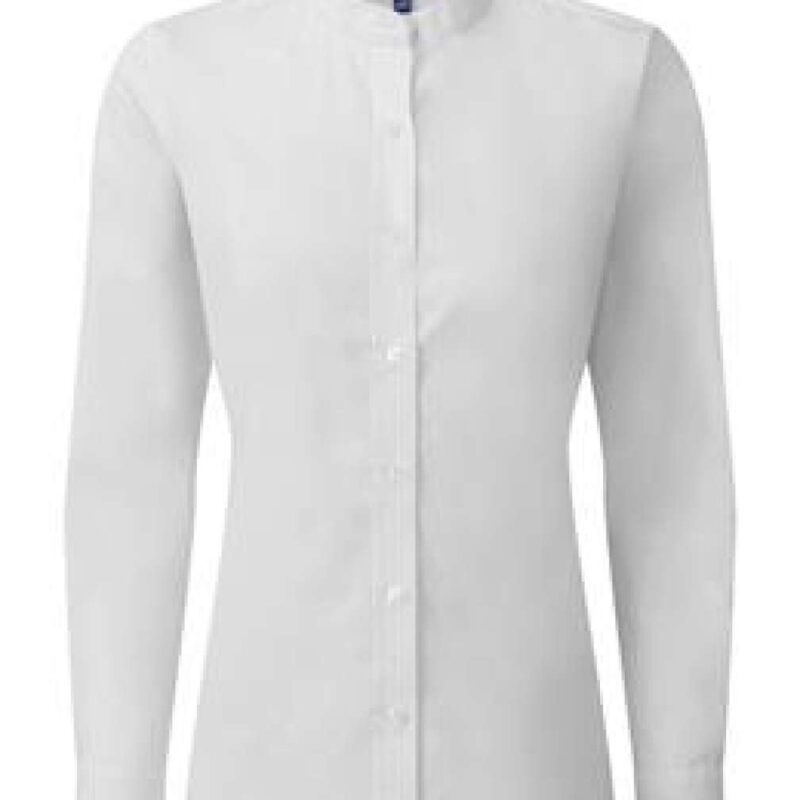 pr358-white-a1 Premier SHIRT για WOMEN με BANDED COLLAR στυλ GRANDAD - Λευκό