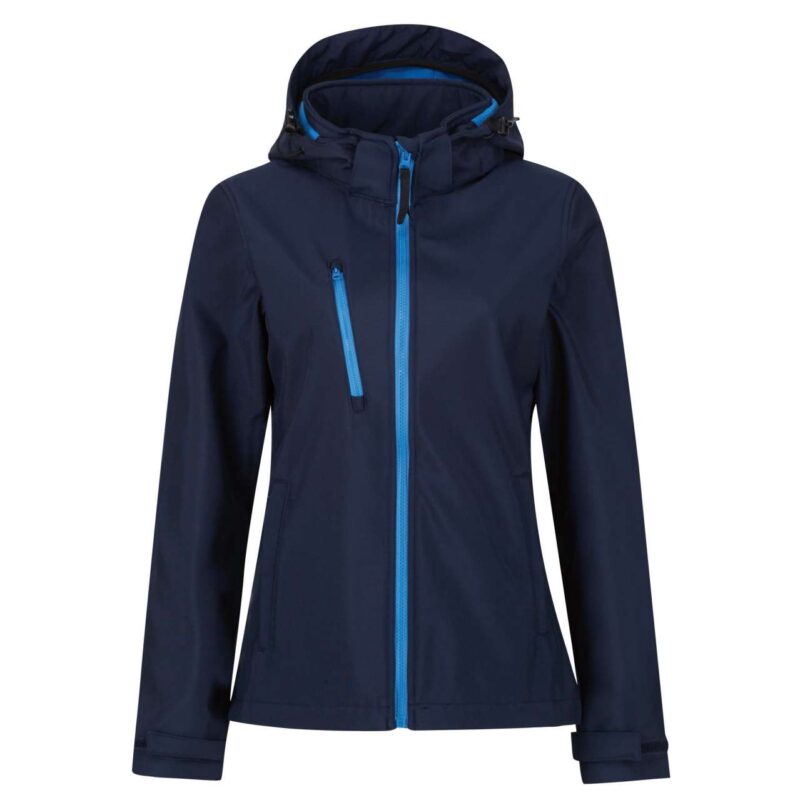retra702-navyfrench_blue-a1 Regatta SOL'S VENTURER 3 LAYER HOODED SOFTSHELL JACKET WOMEN - Navy/French Blue