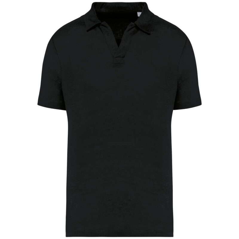 sp220-black-a1 Spasso Ανδρικό Λινό Πουκάμισο Πόλο - Μαύρο