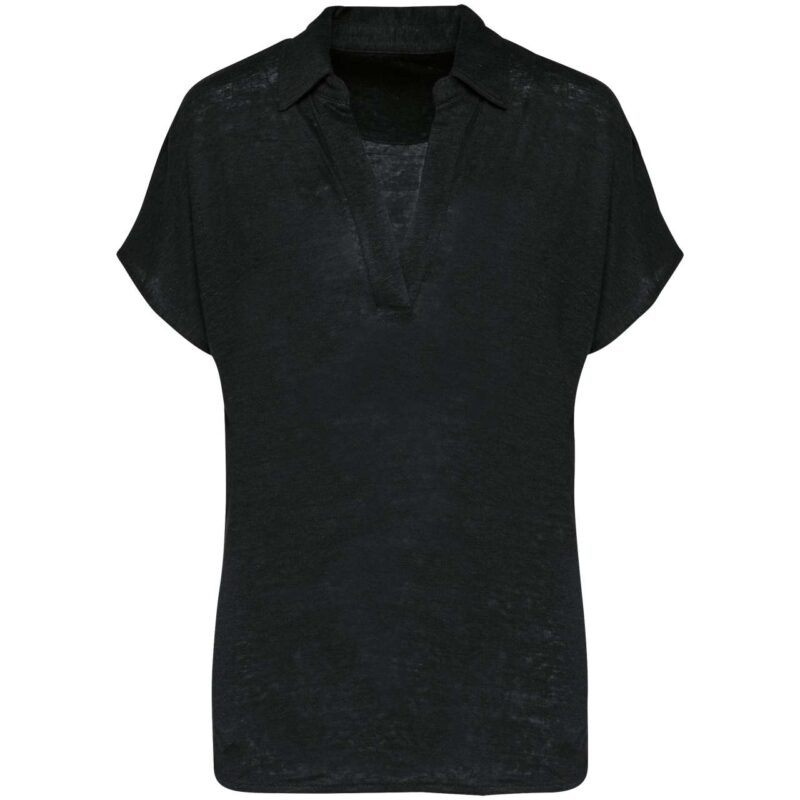 sp221-black-a1 Spasso LADIES’ LINEN POLO SHIRT - Μαύρο