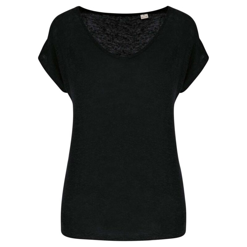 sp321-black-a1 Spasso LADIES' V-NECK LINEN T-SHIRT - Μαύρο
