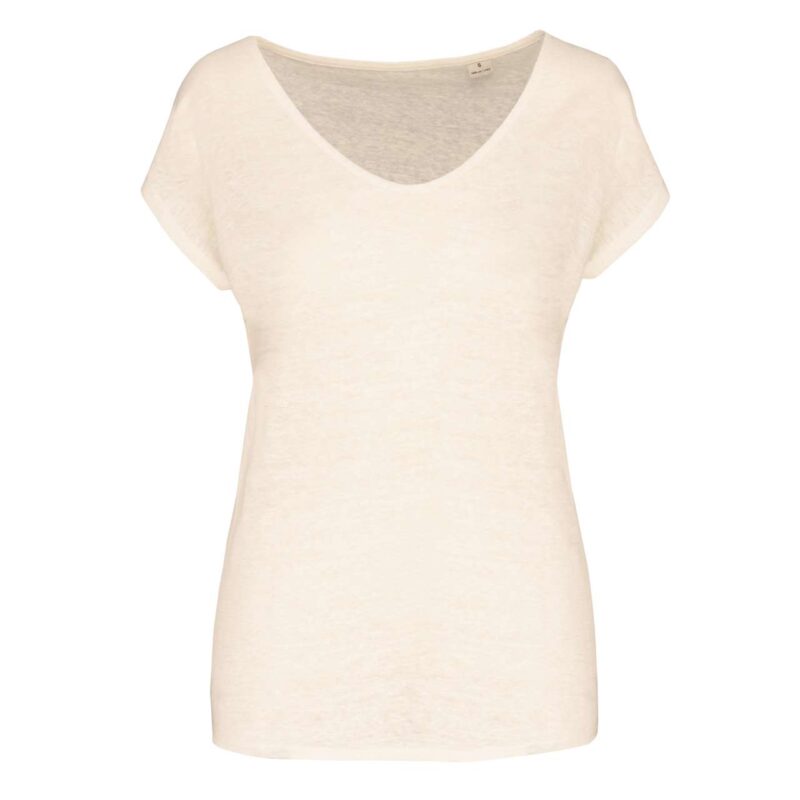 sp321-ivory-a1 Spasso LADIES' V-NECK LINEN T-SHIRT - Ivory