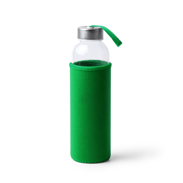 4040_226_2_1 Γυάλινη φιάλη χωρητικότητας 500 ml και περίβλημα CAMU - Πράσινη φτέρη