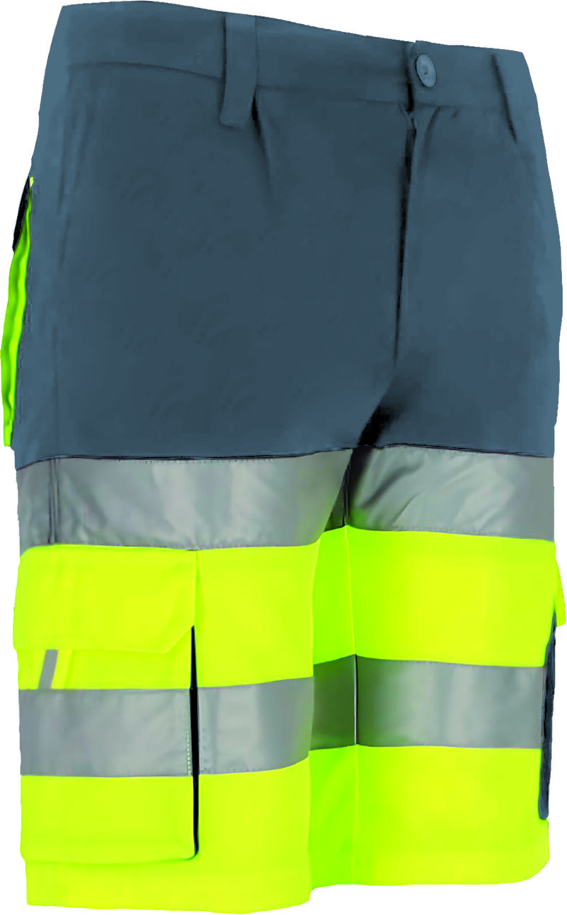 BEVABRAAC Υψηλής ορατότητας Bermuda Shorts BRANDON - Fluo Κίτρινο-Cement Γκρι