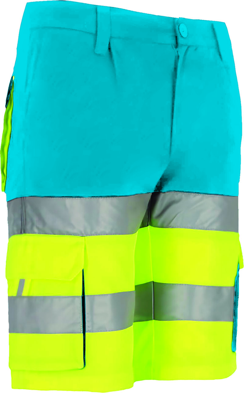 BEVABRAAL Υψηλής ορατότητας Bermuda Shorts BRANDON - Fluo Κίτρινο-Τροπικό Μπλε