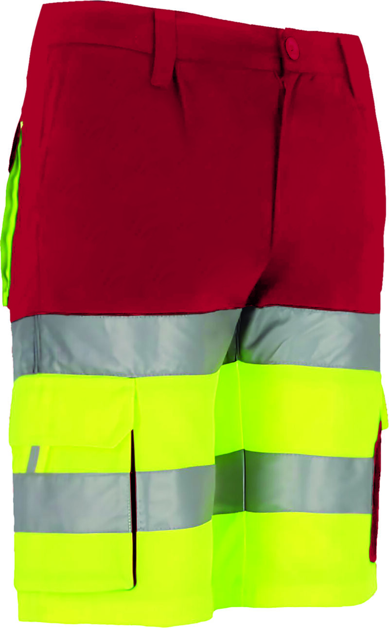 BEVABRAAR Υψηλής ορατότητας Bermuda Shorts BRANDON - Fluo Κίτρινο-Lotto Κόκκινο