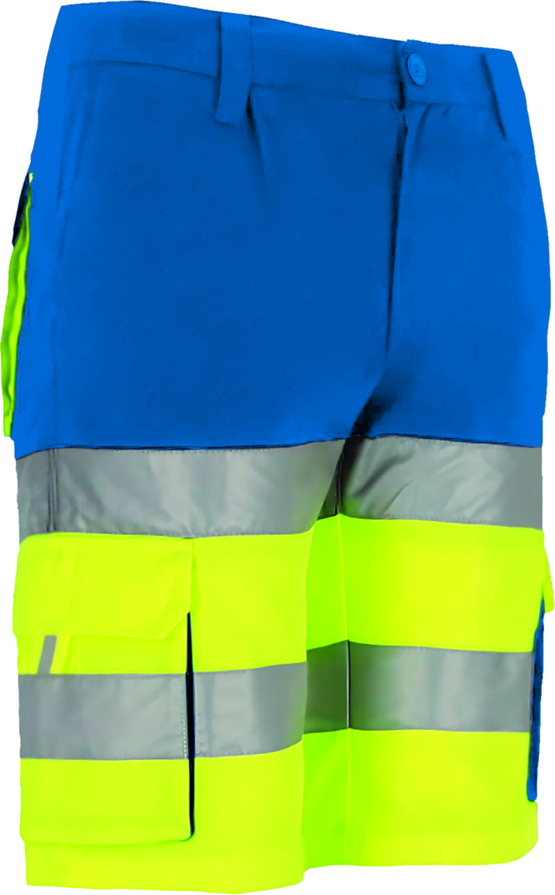 BEVABRAAY Υψηλής ορατότητας Bermuda Shorts BRANDON - Fluo Κίτρινο-Ρουά Μπλε